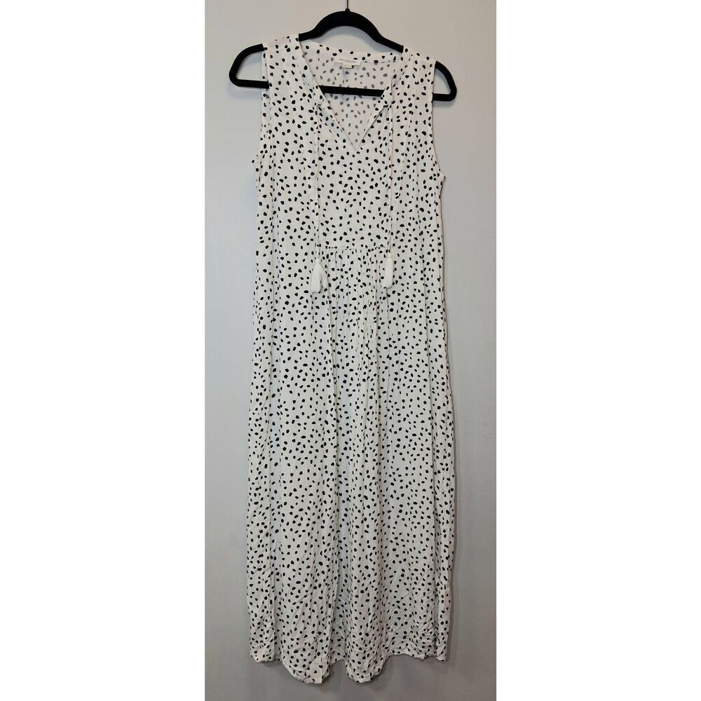 Beach lunch lounge womens small maxi dress black white dots Beach fairy boho